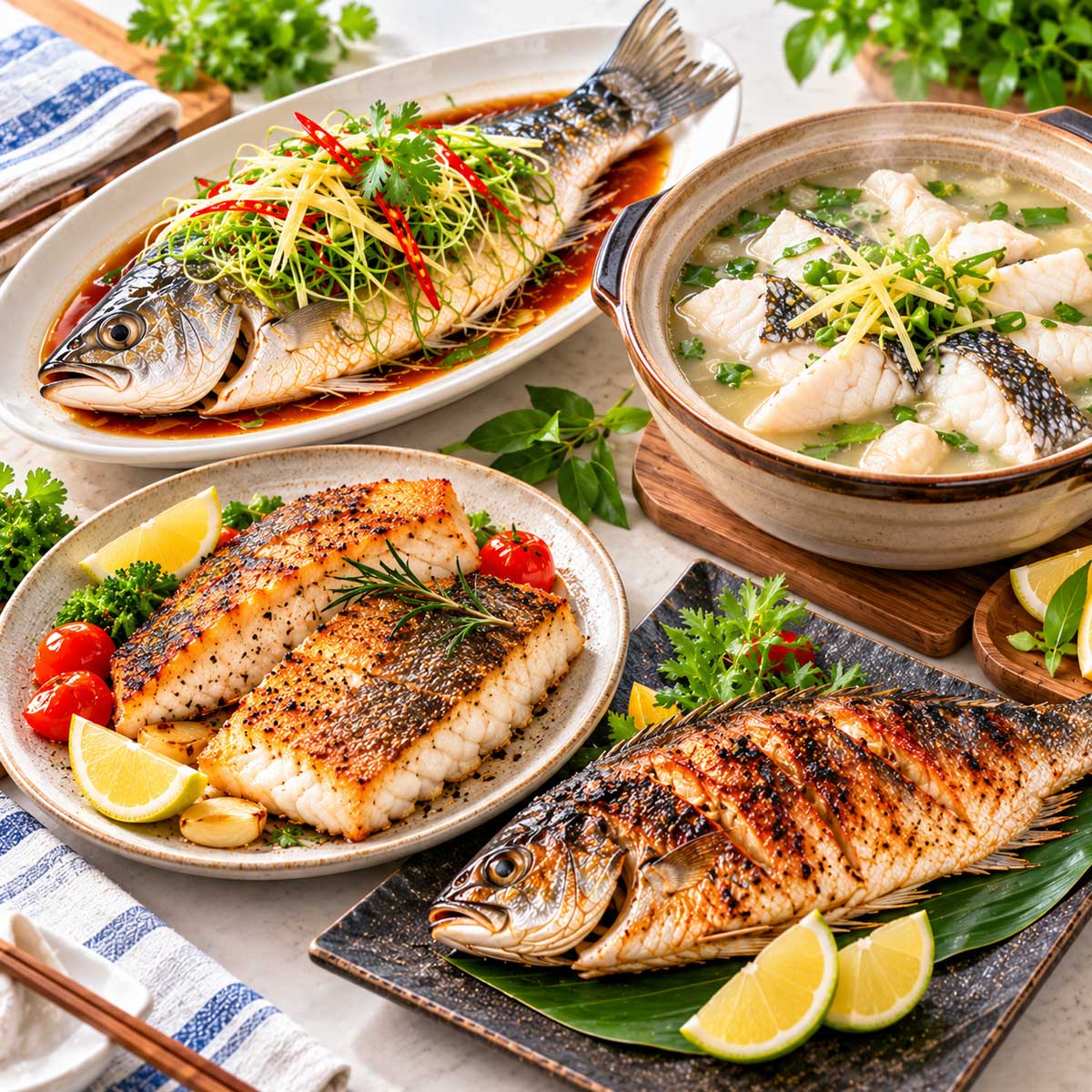 清蒸魚與香煎魚等完成魚料理