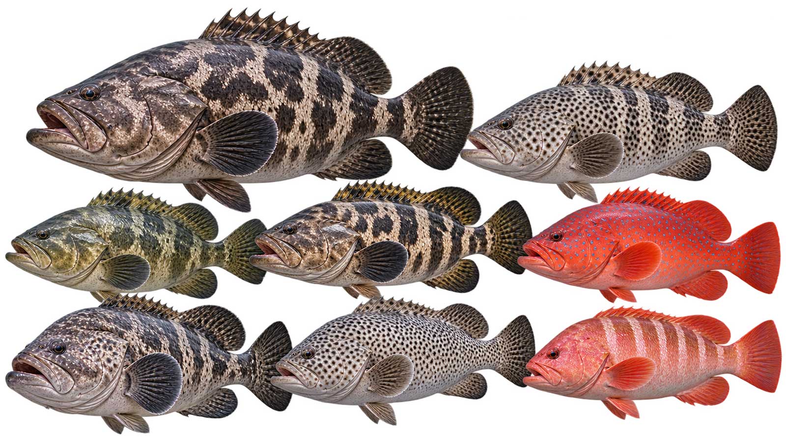 多種石斑魚完整魚體展示