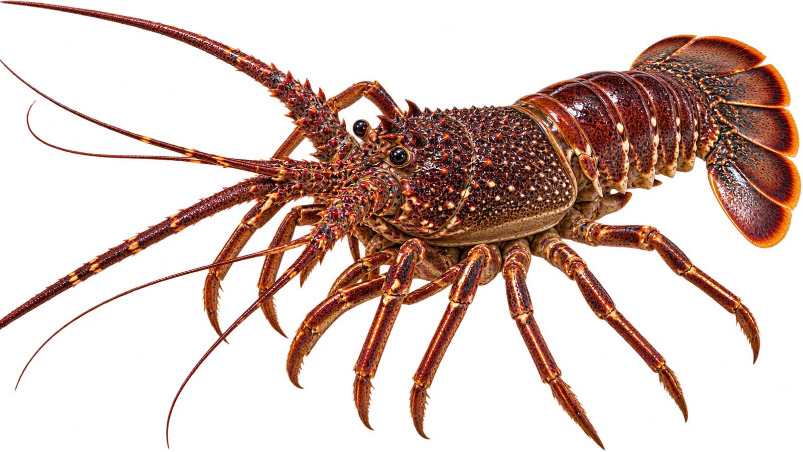 完整日本龍蝦 Panulirus japonicus,呈現紅褐色甲殼與修長觸角