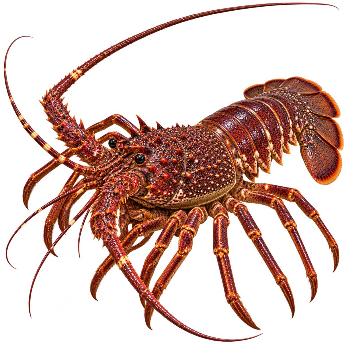 完整日本龍蝦 Panulirus japonicus,呈現紅褐色甲殼與修長觸角