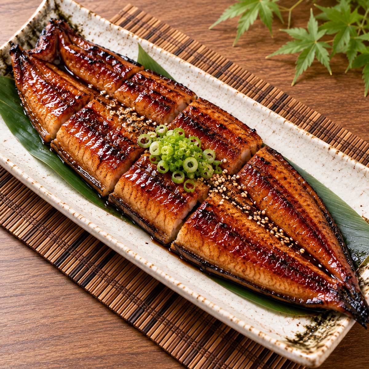 撒上白芝麻並搭配白飯的蒲燒鰻魚完成料理