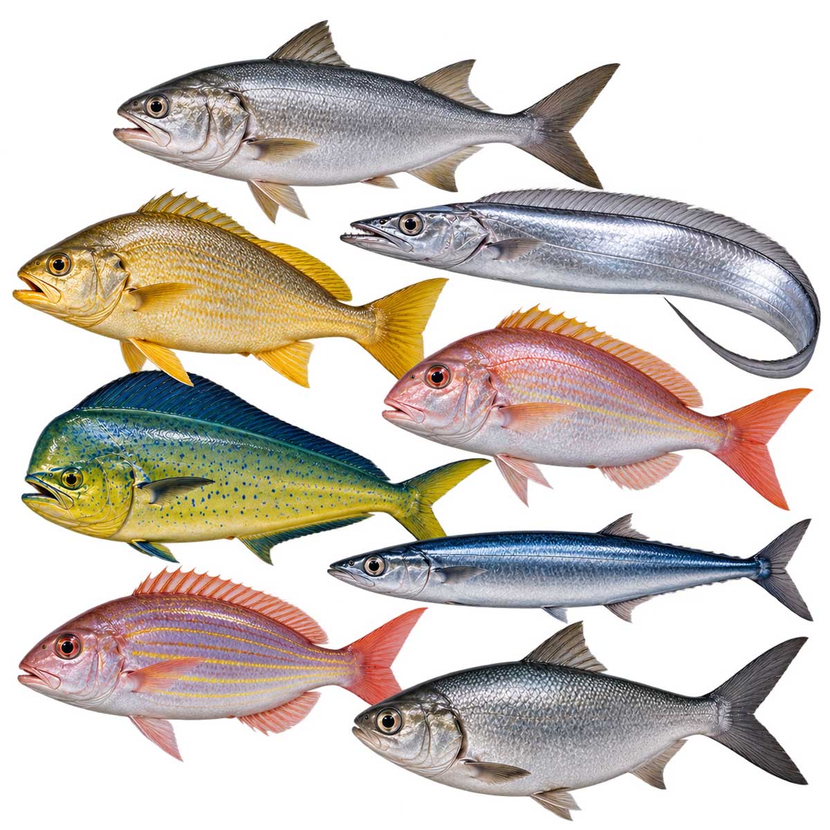 多種常見食用魚完整魚體展示
