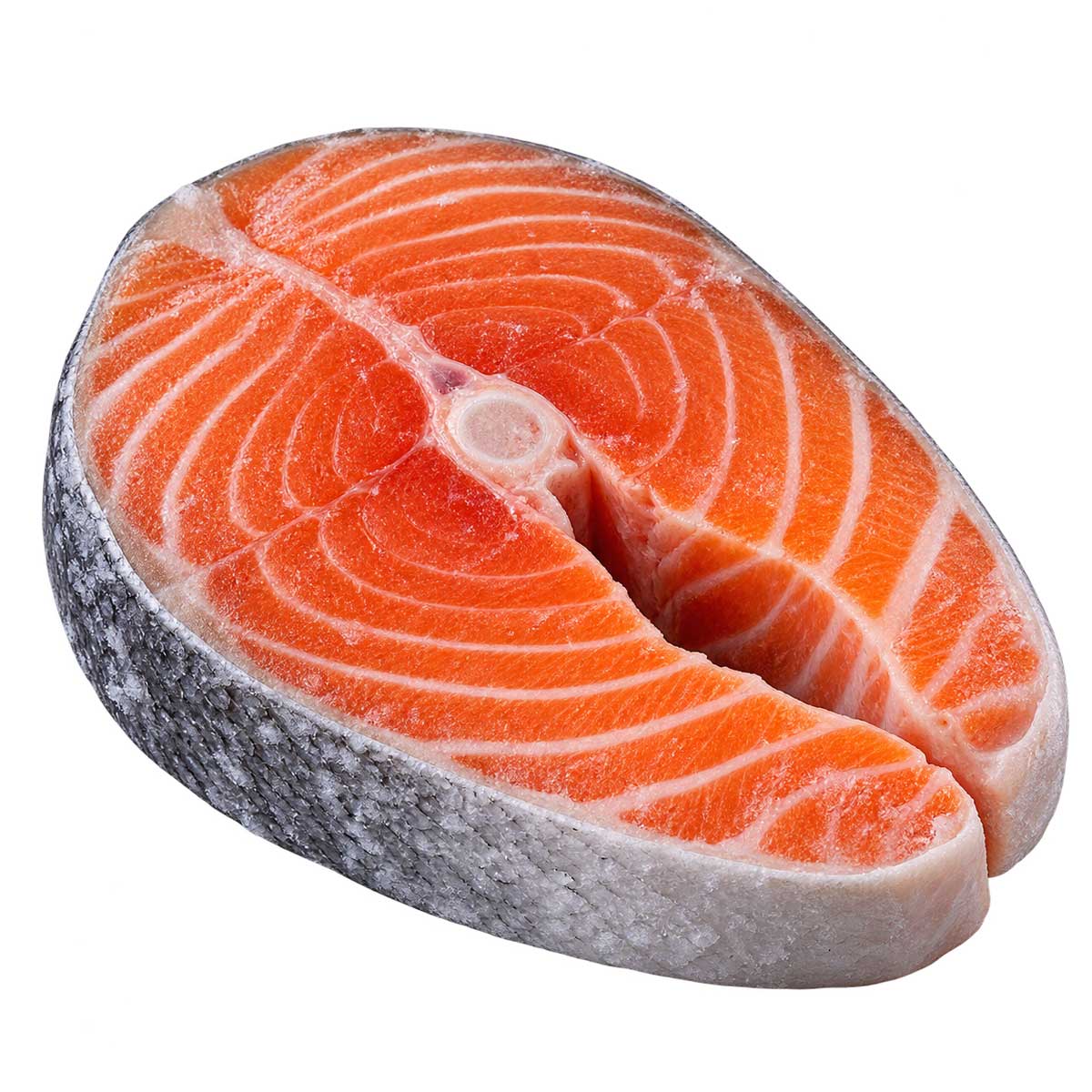 橙紅色帶皮冷凍鮭魚切片外觀