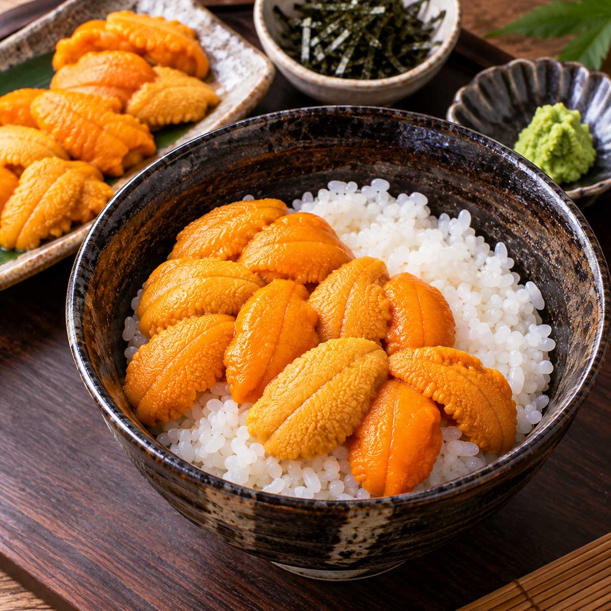 海膽丼組合步驟:將海膽輕放在米飯上