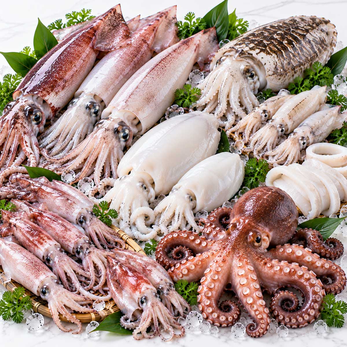 魷魚、花枝與章魚類海鮮分類圖