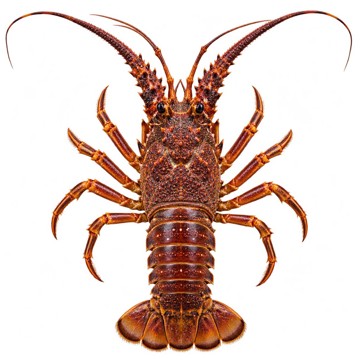 完整 Cape rock lobster Jasus lalandii,呈現長觸角與岩龍蝦體型