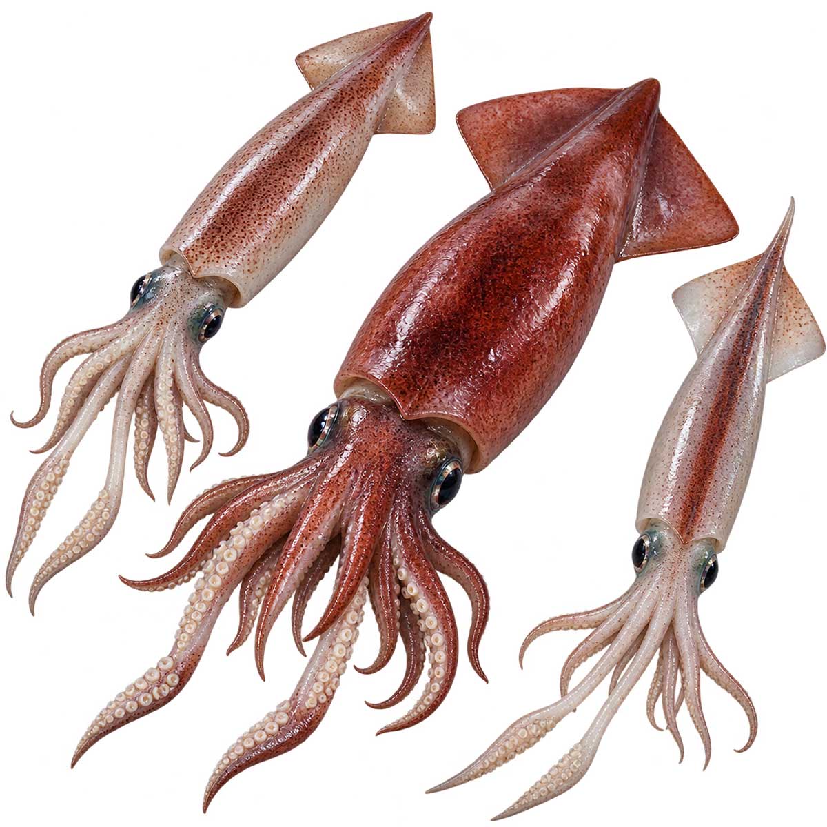 魷魚類完整身體與觸腕外觀