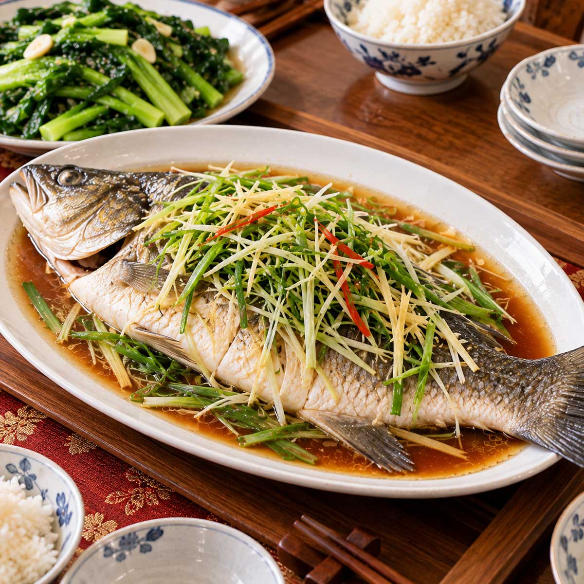 十人海鮮菜單的薑蔥清蒸魚